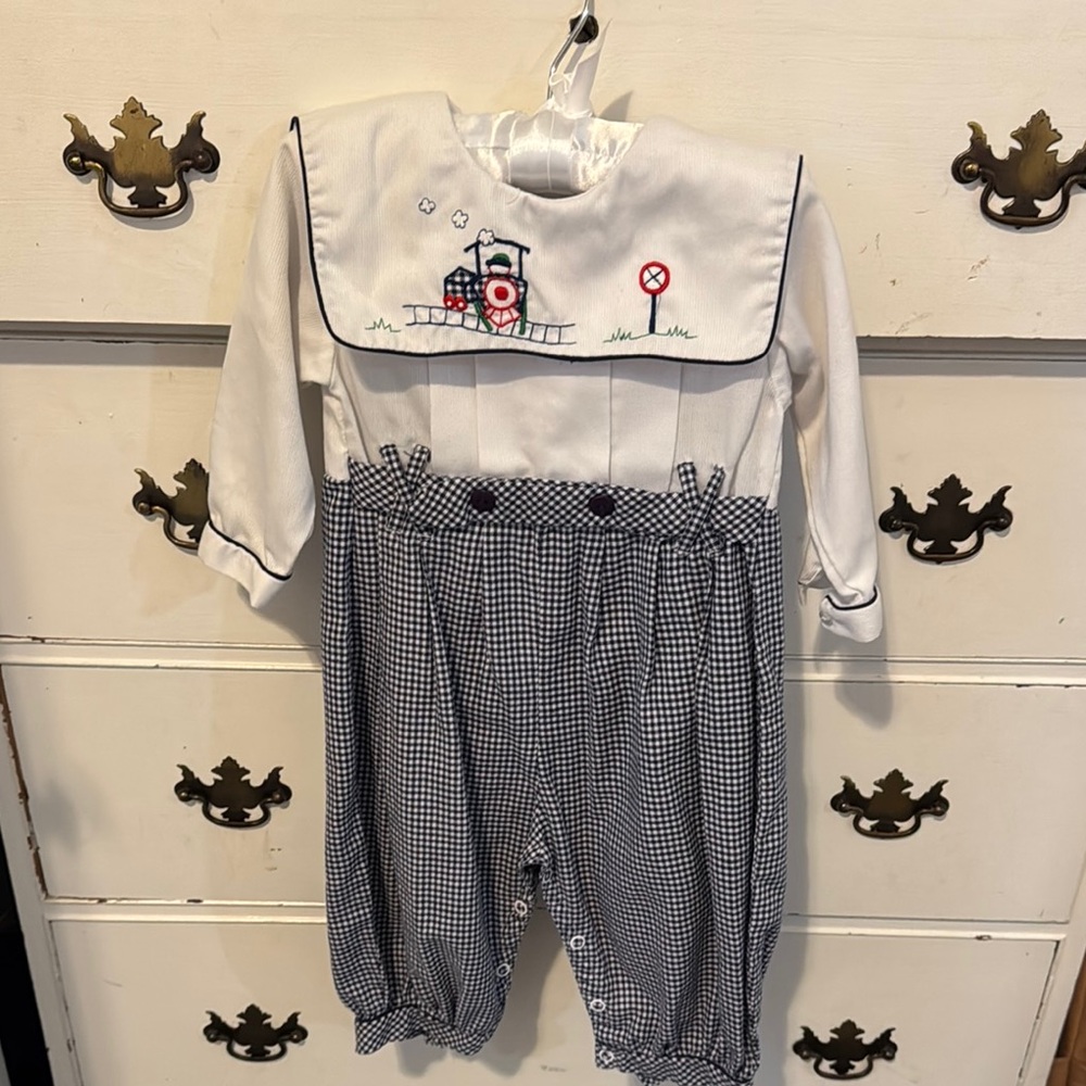 Adorable White and Blue Baby Romper